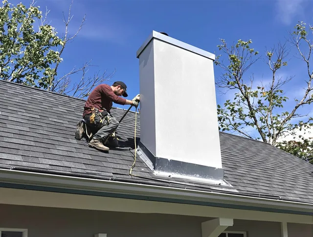 Colchester Chimney Sweep team member finishing chimney construction in Colchester, CT